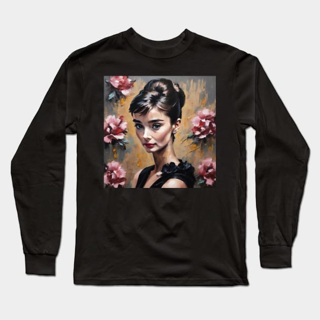 Audrey Hepburn painting illusrator Long Sleeve T-Shirt by nonagobich